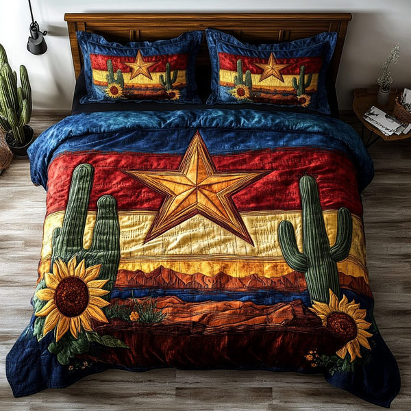 Canyon Trails quilted 3-piece bedding set on a made bed with two matching pillow shams
