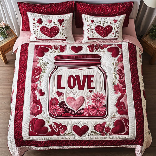 Captured Love quilted 3-piece bedding set on a made bed with two matching pillow shams
