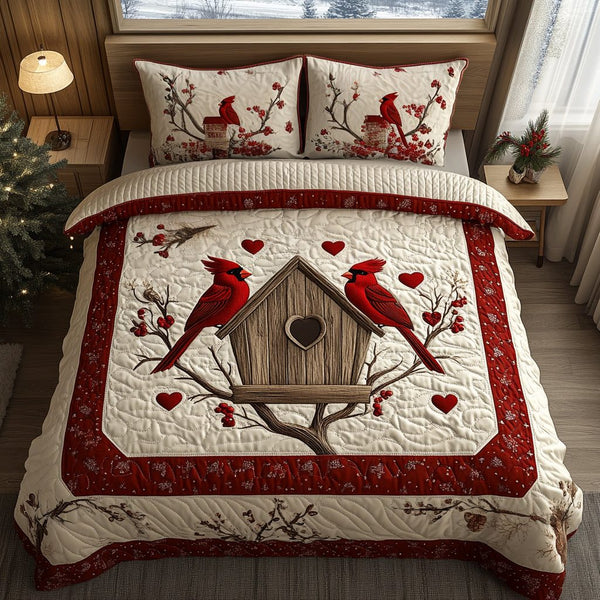 Cardinal Grace quilted 3-piece bedding set on a made bed with two matching pillow shams