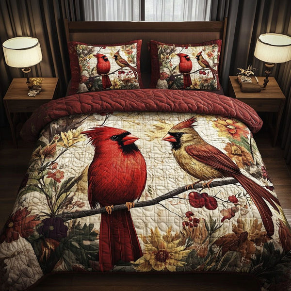 Cardinal Harmony quilted 3-piece bedding set on a made bed with two matching pillow shams