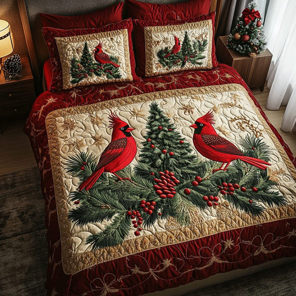 Cardinal Haven quilted 3-piece bedding set on a made bed with two matching pillow shams