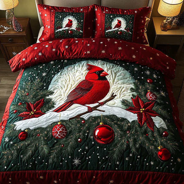 Cardinal Haven quilted 3-piece bedding set on a made bed with two matching pillow shams