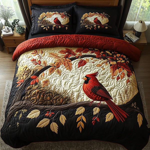 Cardinal Haven quilted 3-piece bedding set on a made bed with two matching pillow shams