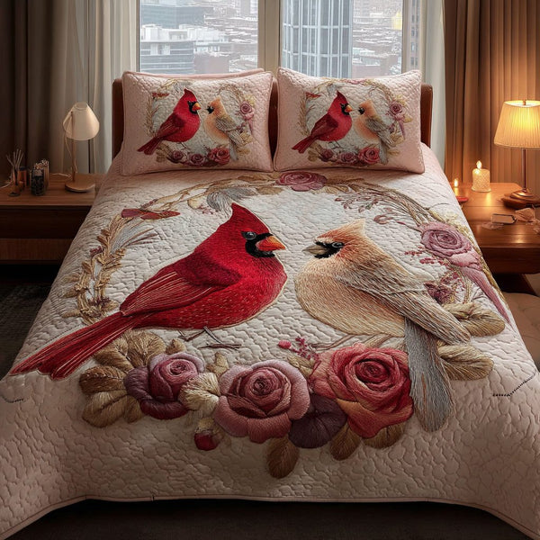 Cardinal Haven quilted 3-piece bedding set on a made bed with two matching pillow shams