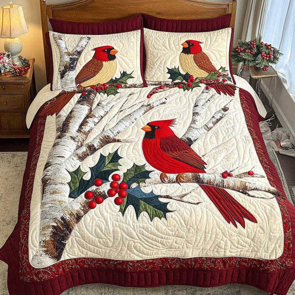 Cardinal Haven quilted 3-piece bedding set on a made bed with two matching pillow shams
