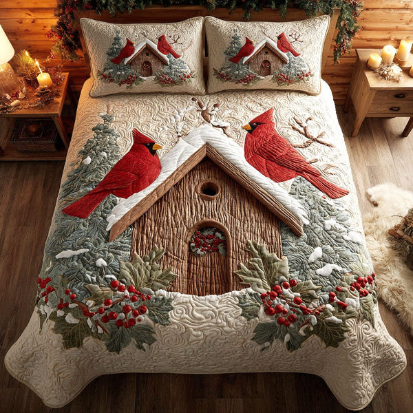 Cardinal Home quilted 3-piece bedding set on a made bed with two matching pillow shams