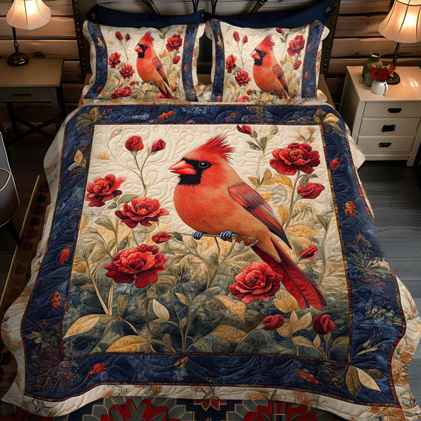 Cardinal Ohio View quilted 3-piece bedding set on a made bed with two matching pillow shams