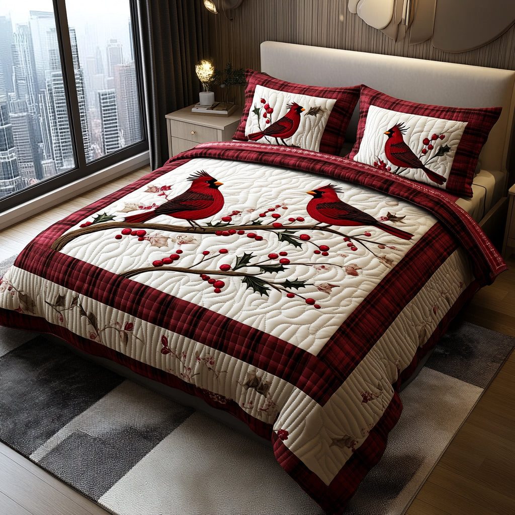 Cardinal Serenade quilted 3-piece bedding set on a made bed with two matching pillow shams