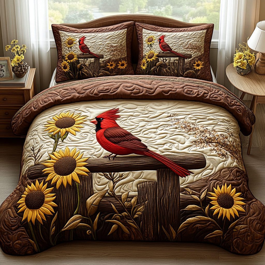 Cardinal Serenity quilted 3-piece bedding set on a made bed with two matching pillow shams