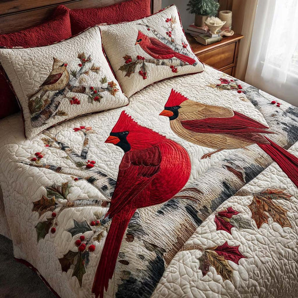 Cardinal Serenity quilted 3-piece bedding set on a made bed with two matching pillow shams