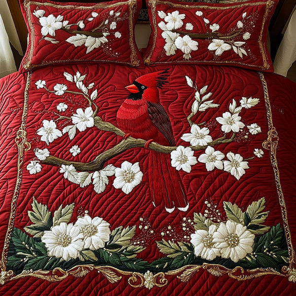 Cardinal Serenity quilted 3-piece bedding set on a made bed with two matching pillow shams