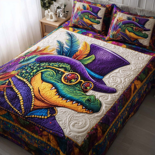 Carnival Royale quilted 3-piece bedding set on a made bed with two matching pillow shams