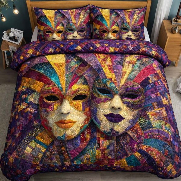 Carnival Twins quilted 3-piece bedding set on a made bed with two matching pillow shams
