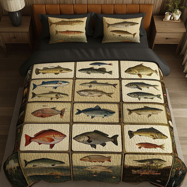 Cast in Color quilted 3-piece bedding set on a made bed with two matching pillow shams