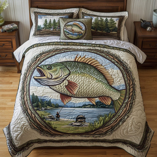 Catch Dream quilted 3-piece bedding set on a made bed with two matching pillow shams