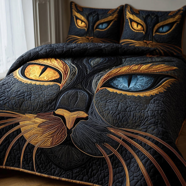 Catitude quilted 3-piece bedding set on a made bed with two matching pillow shams