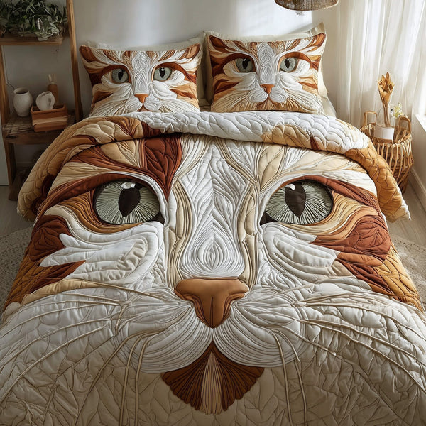 Catitude quilted 3-piece bedding set on a made bed with two matching pillow shams