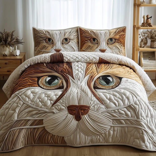 Catitude quilted 3-piece bedding set on a made bed with two matching pillow shams