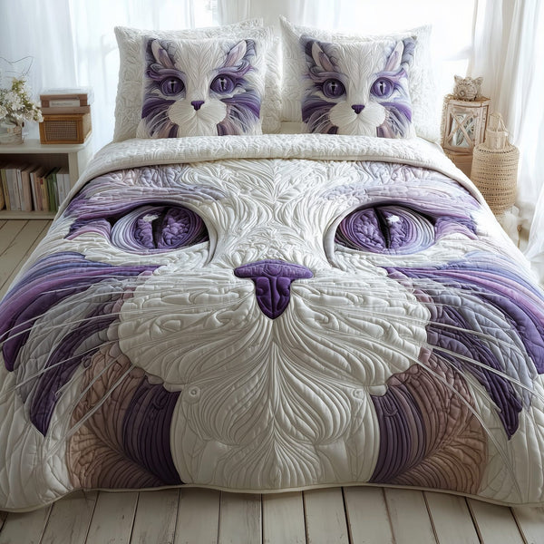 Catitude quilted 3-piece bedding set on a made bed with two matching pillow shams
