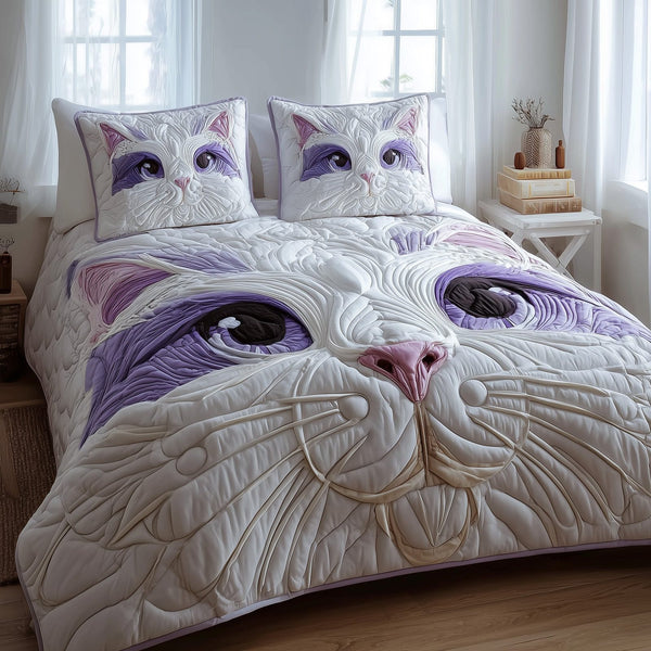 Catitude quilted 3-piece bedding set on a made bed with two matching pillow shams