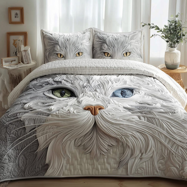 Catitude quilted 3-piece bedding set on a made bed with two matching pillow shams