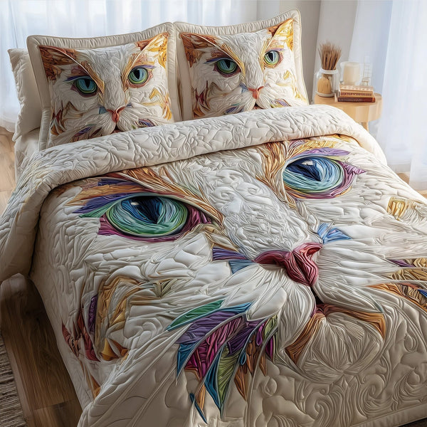 Catitude quilted 3-piece bedding set on a made bed with two matching pillow shams