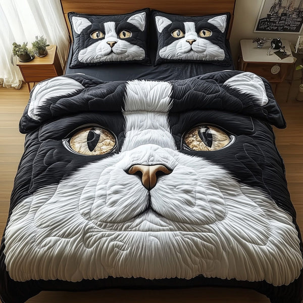 Catitude quilted 3-piece bedding set on a made bed with two matching pillow shams