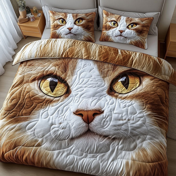 Catitude quilted 3-piece bedding set on a made bed with two matching pillow shams
