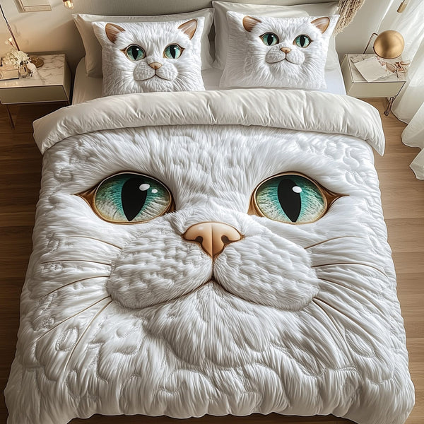 Catitude quilted 3-piece bedding set on a made bed with two matching pillow shams