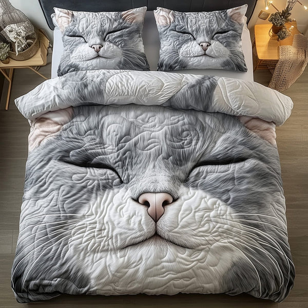 Catitude quilted 3-piece bedding set on a made bed with two matching pillow shams