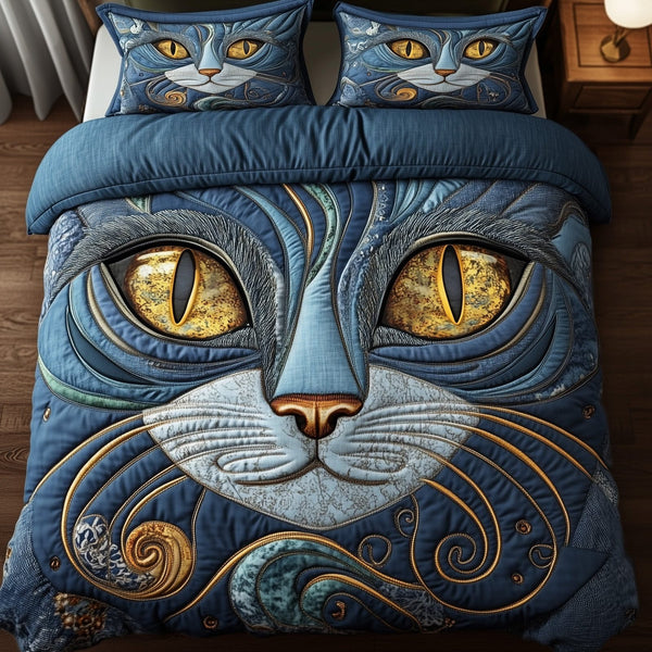 Catitude quilted 3-piece bedding set on a made bed with two matching pillow shams