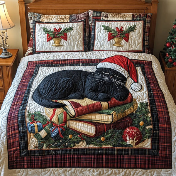 Catnap And Classics quilted 3-piece bedding set on a made bed in a farmhouse bedroom