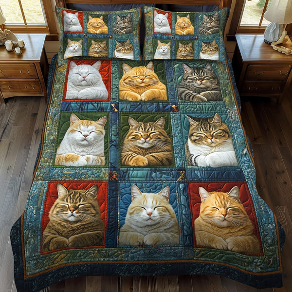 Catnap Comfort quilted 3-piece bedding set on a made bed with two matching pillow shams
