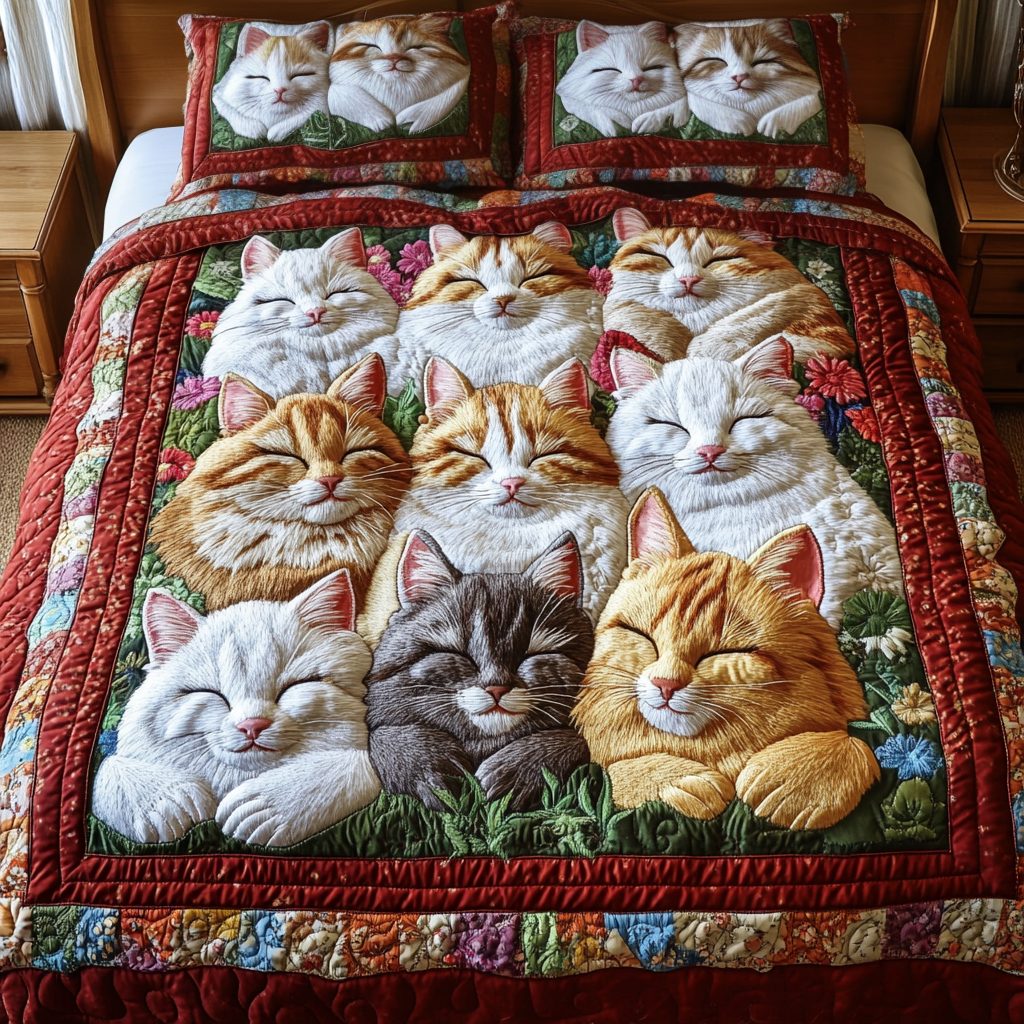 Catnap Comforter quilted 3-piece bedding set on a made bed with two matching pillow shams