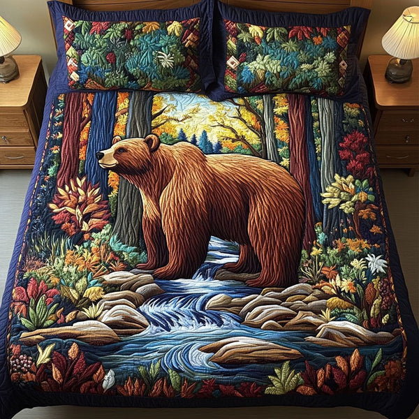 Cave Keeper quilted 3-piece bedding set on a made bed with two matching pillow shams