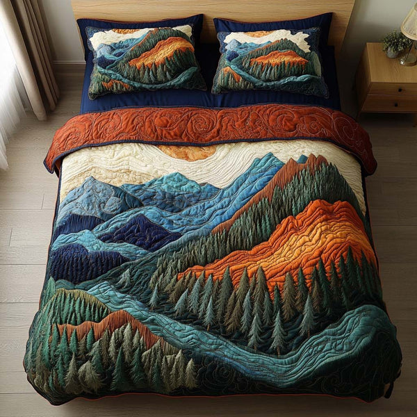 Cedar Ridge quilted 3-piece bedding set on a made bed with two matching pillow shams