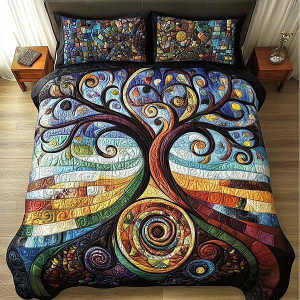 Celestial Canopy quilted 3-piece bedding set on a made bed with two matching pillow shams