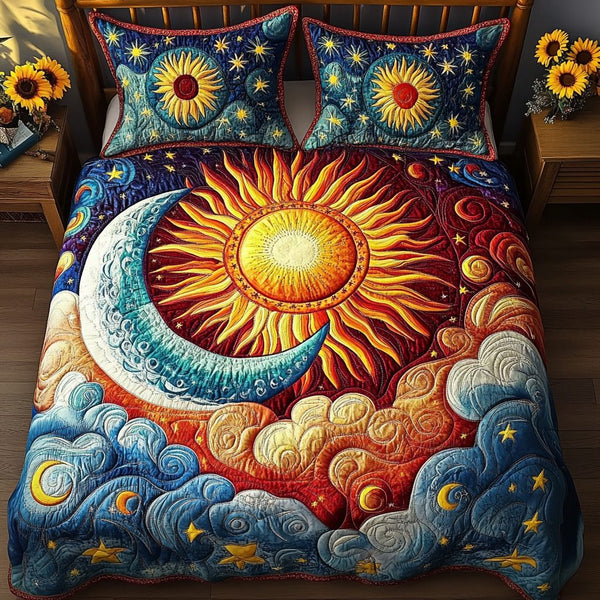 Celestial Comfort quilted 3-piece bedding set on a made bed with two matching pillow shams