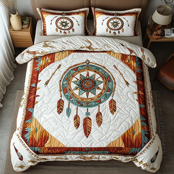 Celestial Dreams quilted 3-piece bedding set on a made bed with two matching pillow shams