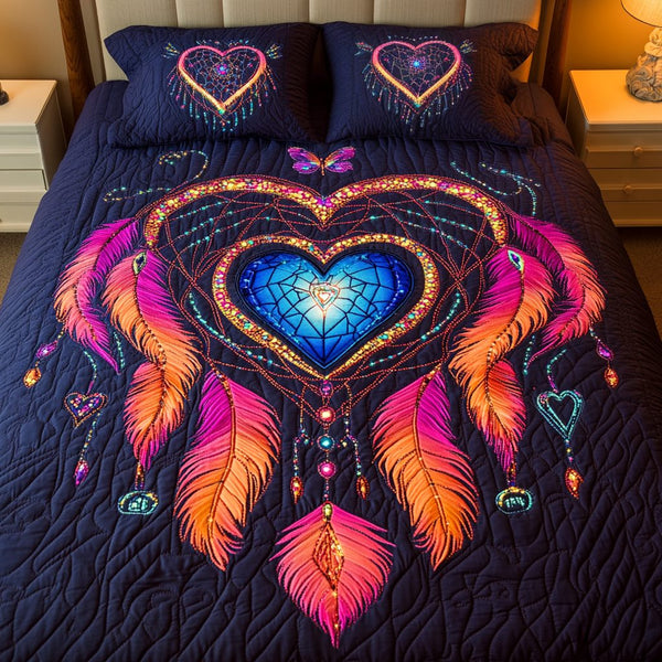 Celestial Dreams quilted 3-piece bedding set on a made bed with two matching pillow shams