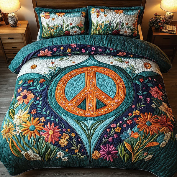 Celestial Dreams quilted 3-piece bedding set on a made bed with two matching pillow shams