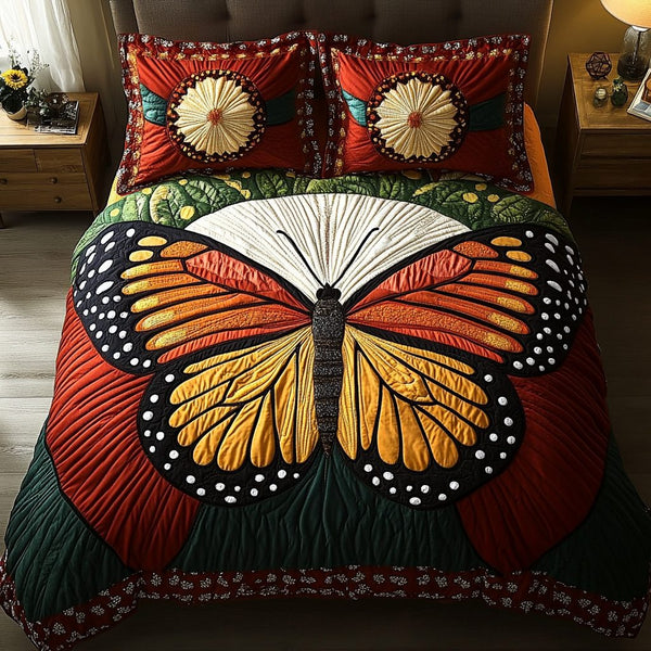 Celestial Flutter quilted 3-piece bedding set on a made bed with two matching pillow shams