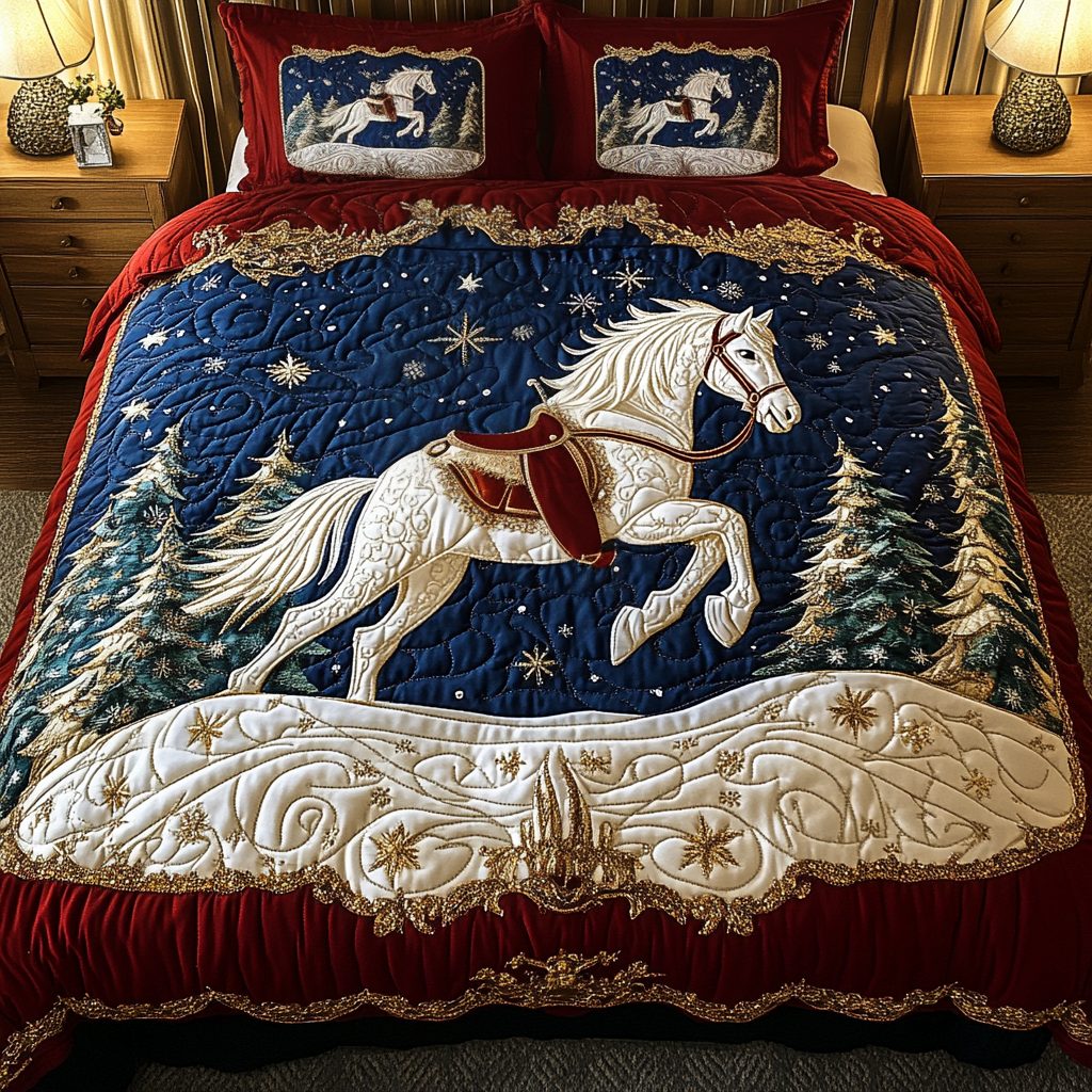 Celestial Hooves quilted 3-piece bedding set on a made bed with two matching pillow shams