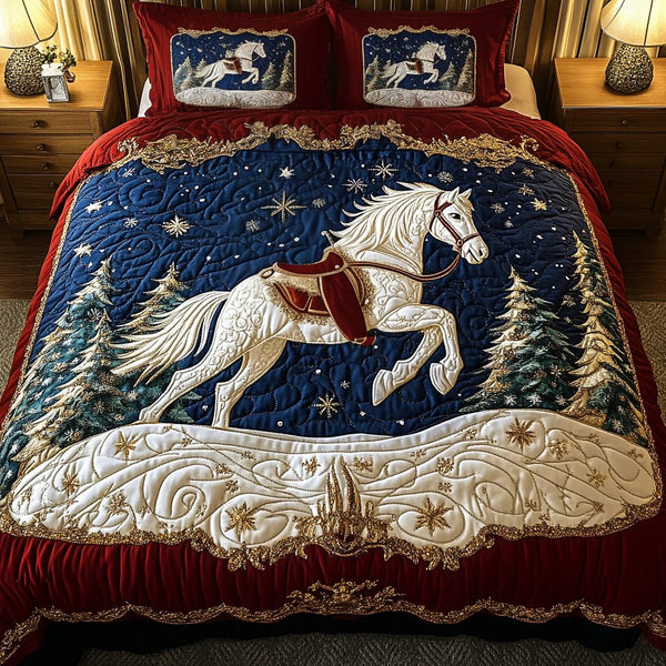 Celestial Hooves quilted 3-piece bedding set on a made bed with two matching pillow shams