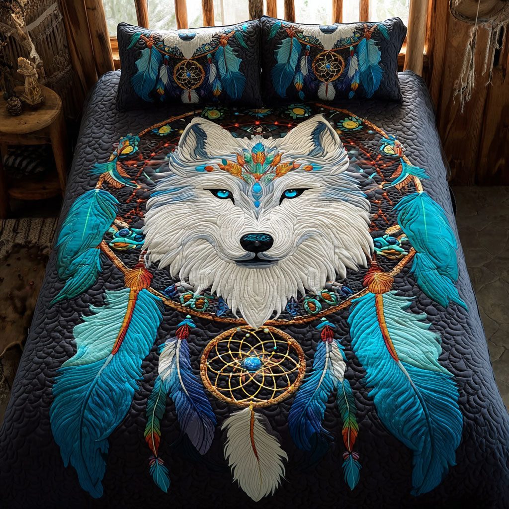 Celestial Howl quilted 3-piece bedding set on a made bed with two matching pillow shams