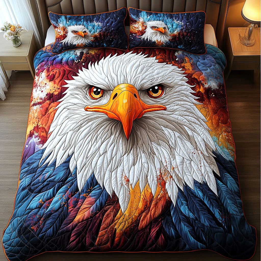 Celestial Majesty quilted 3-piece bedding set on a made bed with two matching pillow shams