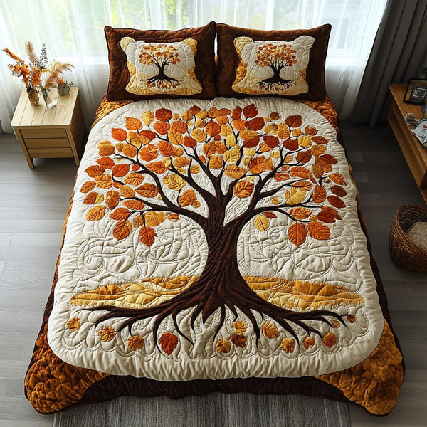Celestial Roots quilted 3-piece bedding set on a made bed with two matching pillow shams