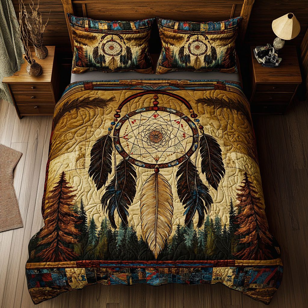 Celestial Web quilted 3-piece bedding set on a made bed with two matching pillow shams