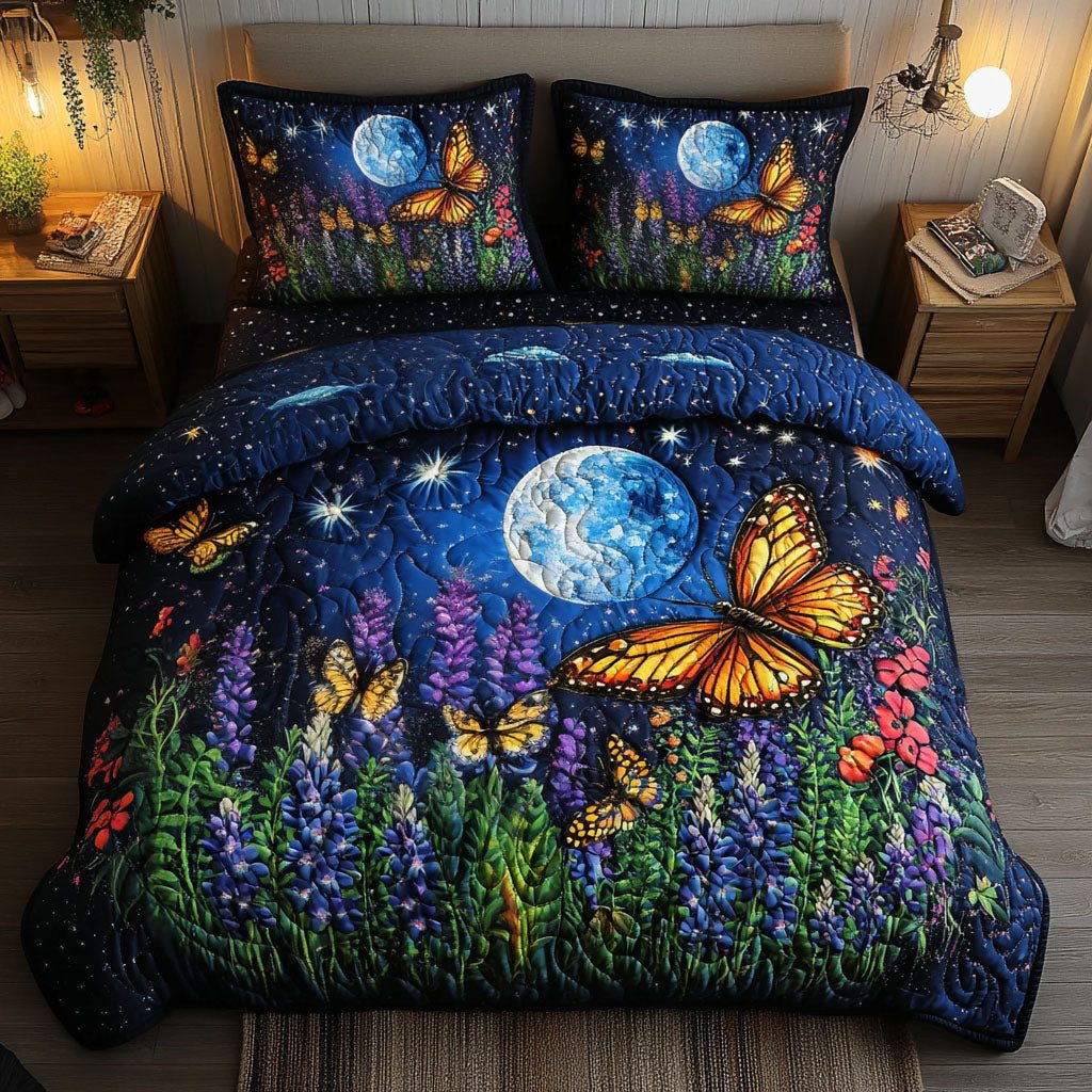 Celestial Wings quilted 3-piece bedding set on a made bed with two matching pillow shams