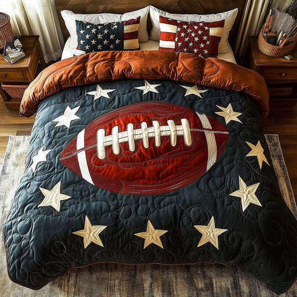 Championship Comfort quilted 3-piece bedding set on a made bed with two matching pillow shams